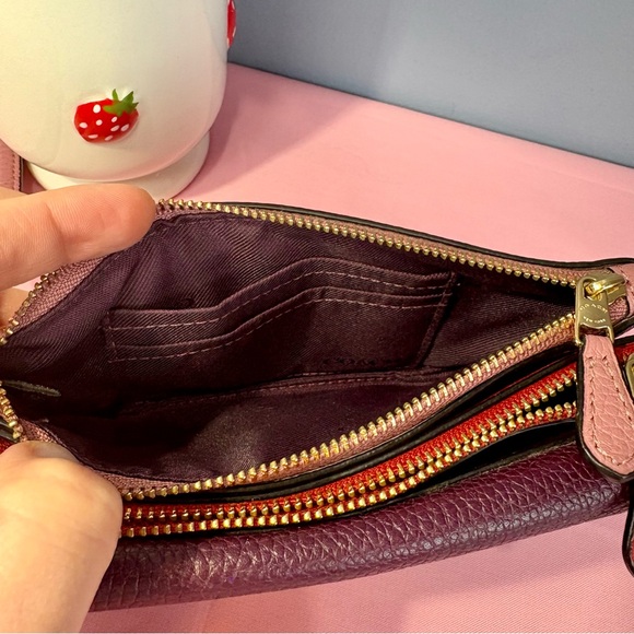 Coach Elegant Purple Pink Red Triple Wristlet Pebble Leather - Picture 8 of 10